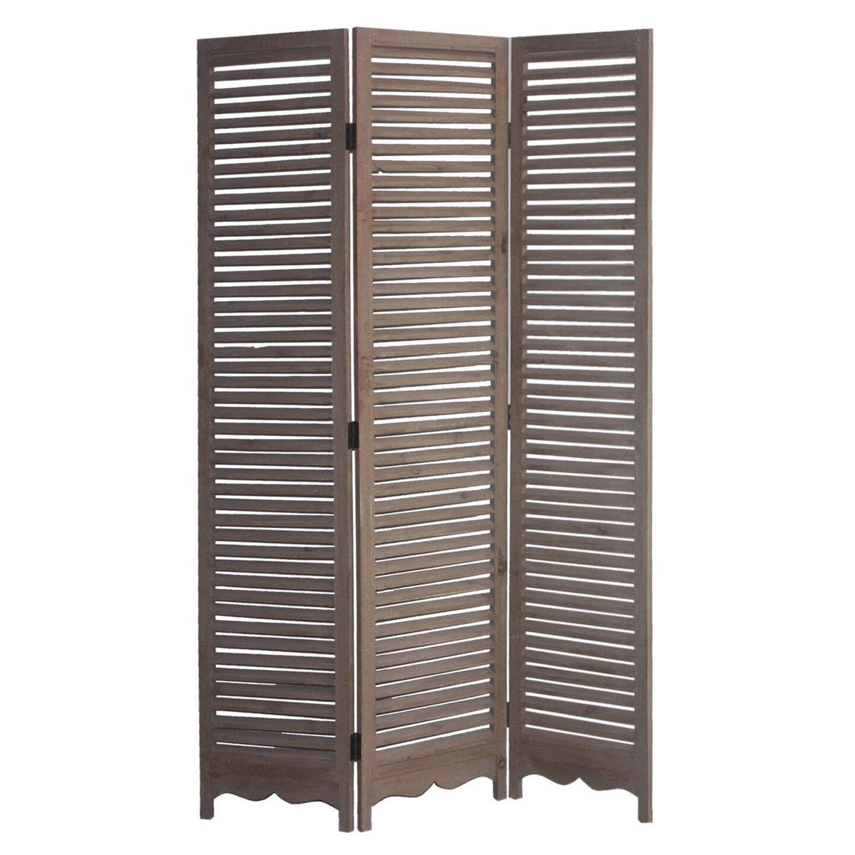 71" Brown Distressed Wood Folding Three Panel Screen Room Divider