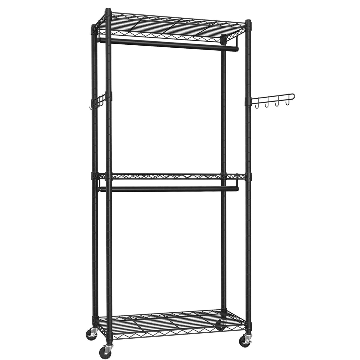 Double Rail Garment Rack with Shelves and Wheels