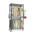 Double Rail Garment Rack with Shelves and Wheels