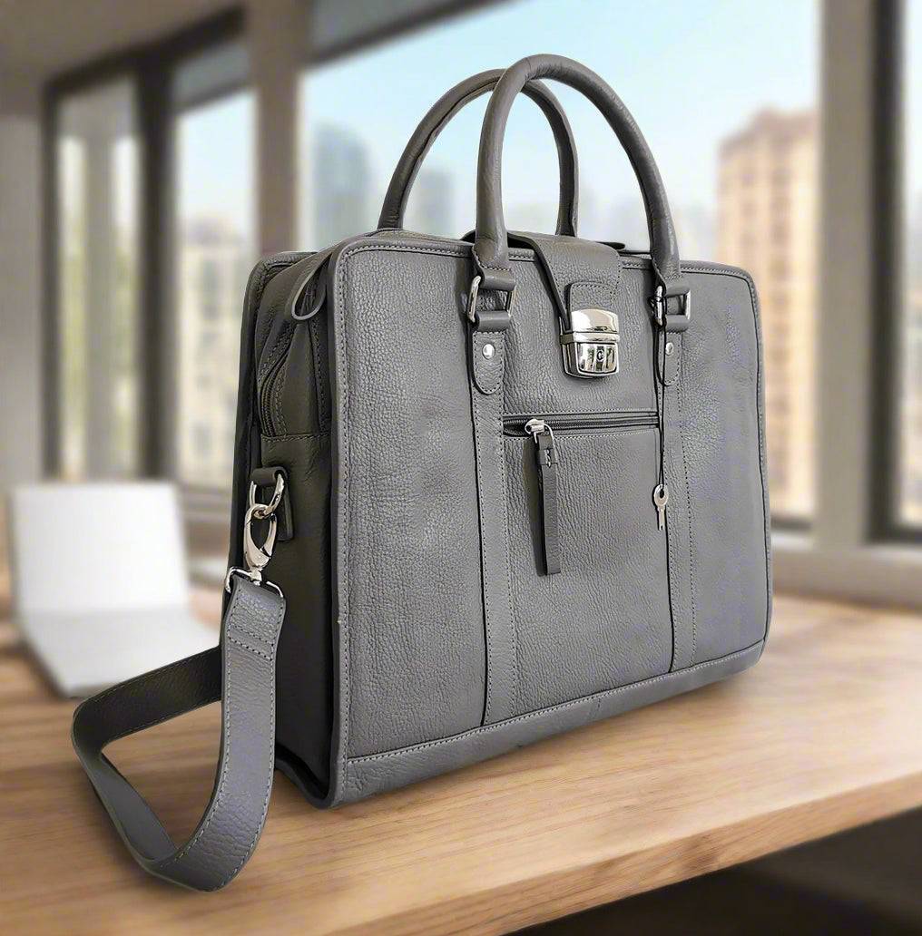 Leather Briefcase, Grey