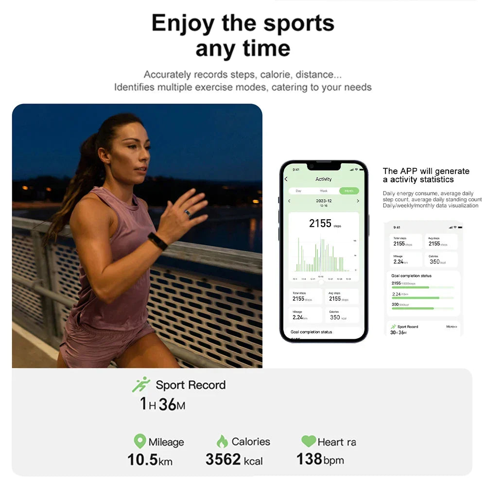 NNEOBA Titanium Steel Smart Ring with Health Monitoring, IP68 Waterproof, and Multi-sport Modes
