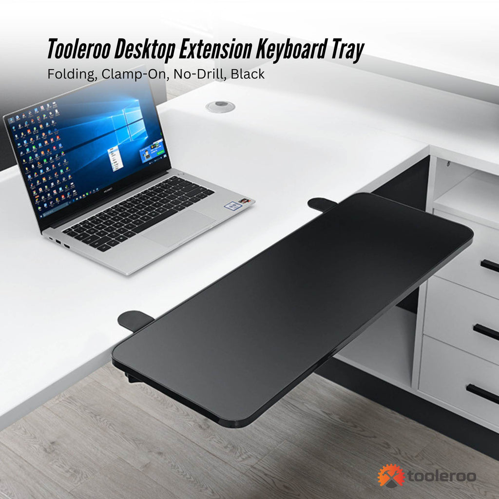 Tooleroo Folding Tray Desk Extender - Clamp-On Table Extension Shelf Black