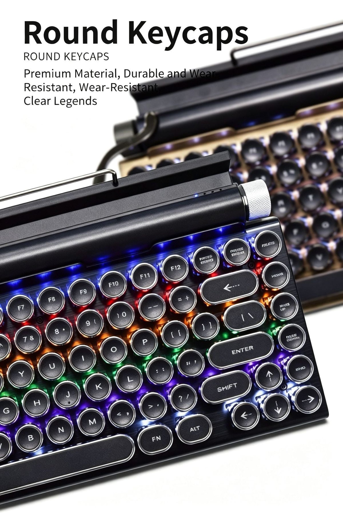 83-Key Typewriter-Style Mechanical Keyboard ‚Äì Bluetooth, Hot-Swappable Blue Switches, White Backlight, Wood Grain