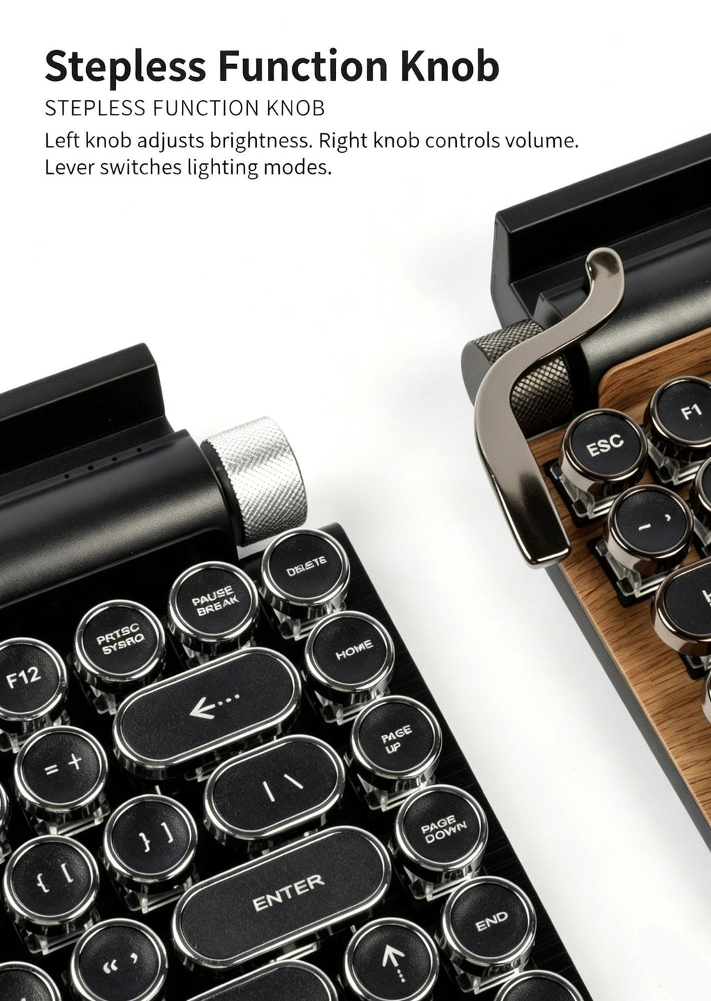 83-Key Typewriter-Style Mechanical Keyboard ‚Äì Bluetooth, Hot-Swappable Blue Switches, White Backlight, Wood Grain
