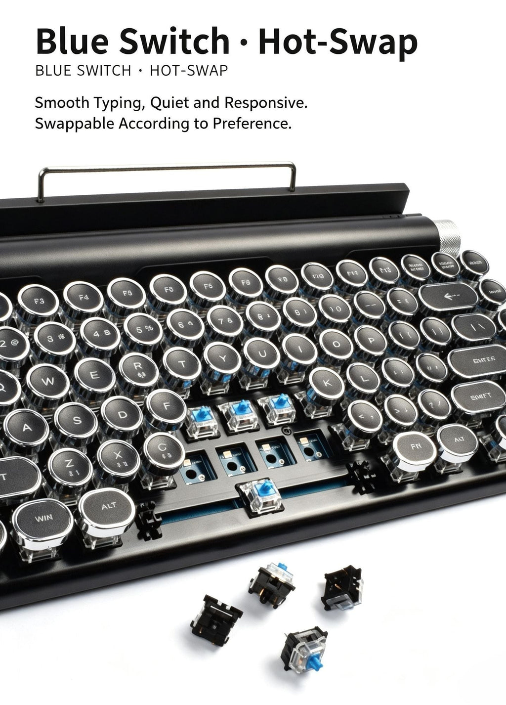 83-Key Typewriter-Style Mechanical Keyboard ‚Äì Hot-Swappable Blue Switches, Dual Bluetooth, RGB, Black