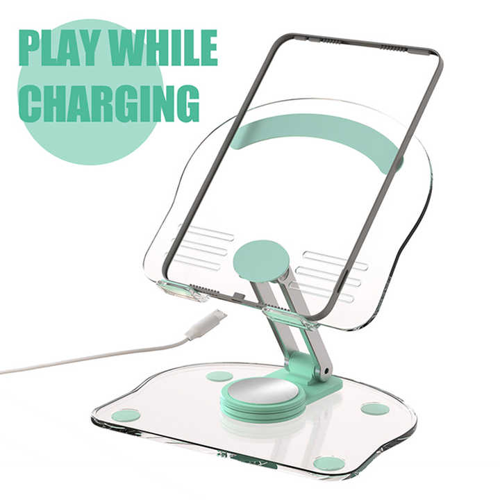 NNEDSZ Pink Acrylic Foldable Tablet and Phone Stand - 360° Rotation, Anti-Slip Design, Lightweight and Compact