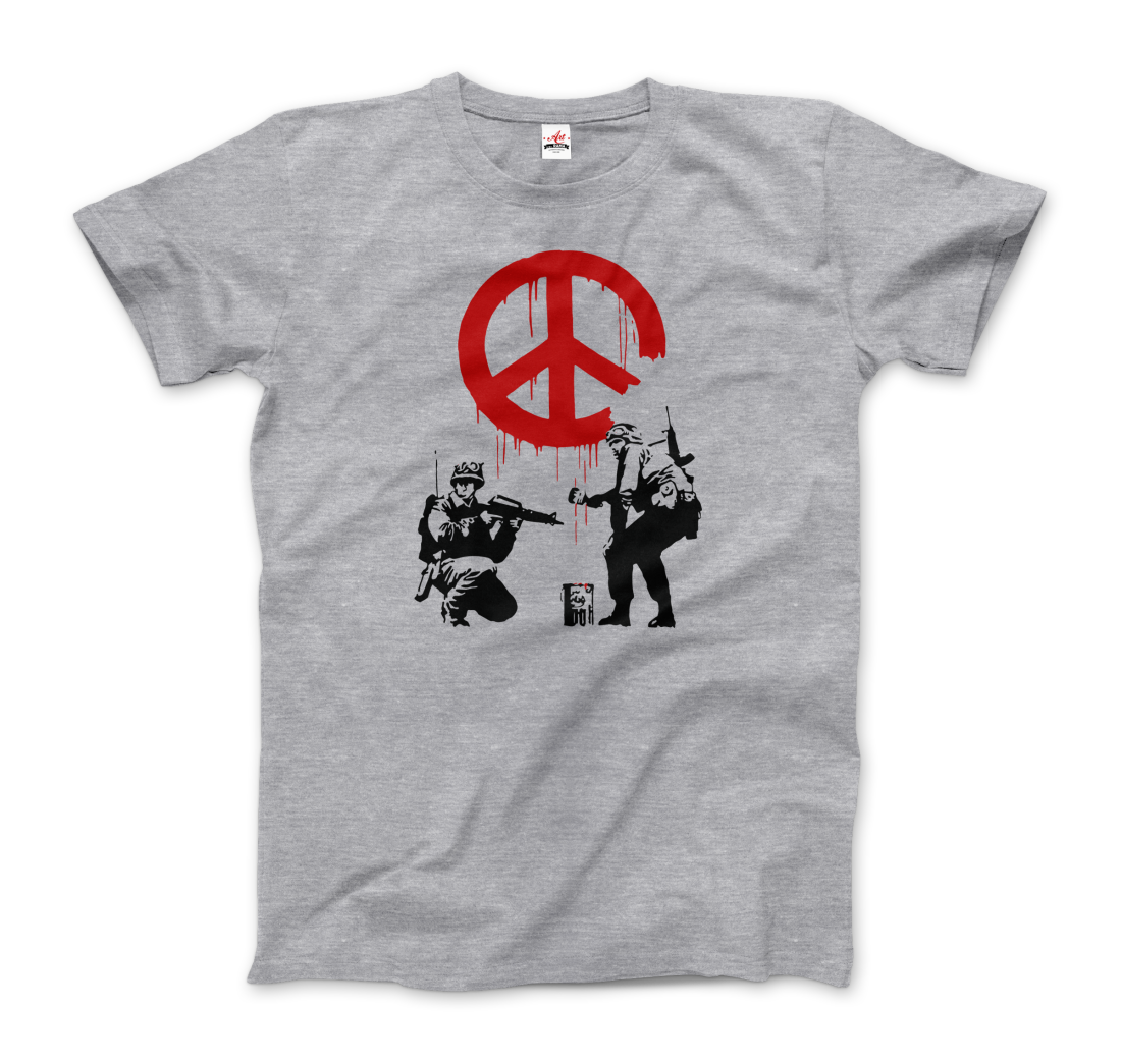 Banksy Soldiers painting Peace Symbol 2006 artwork t-shirt