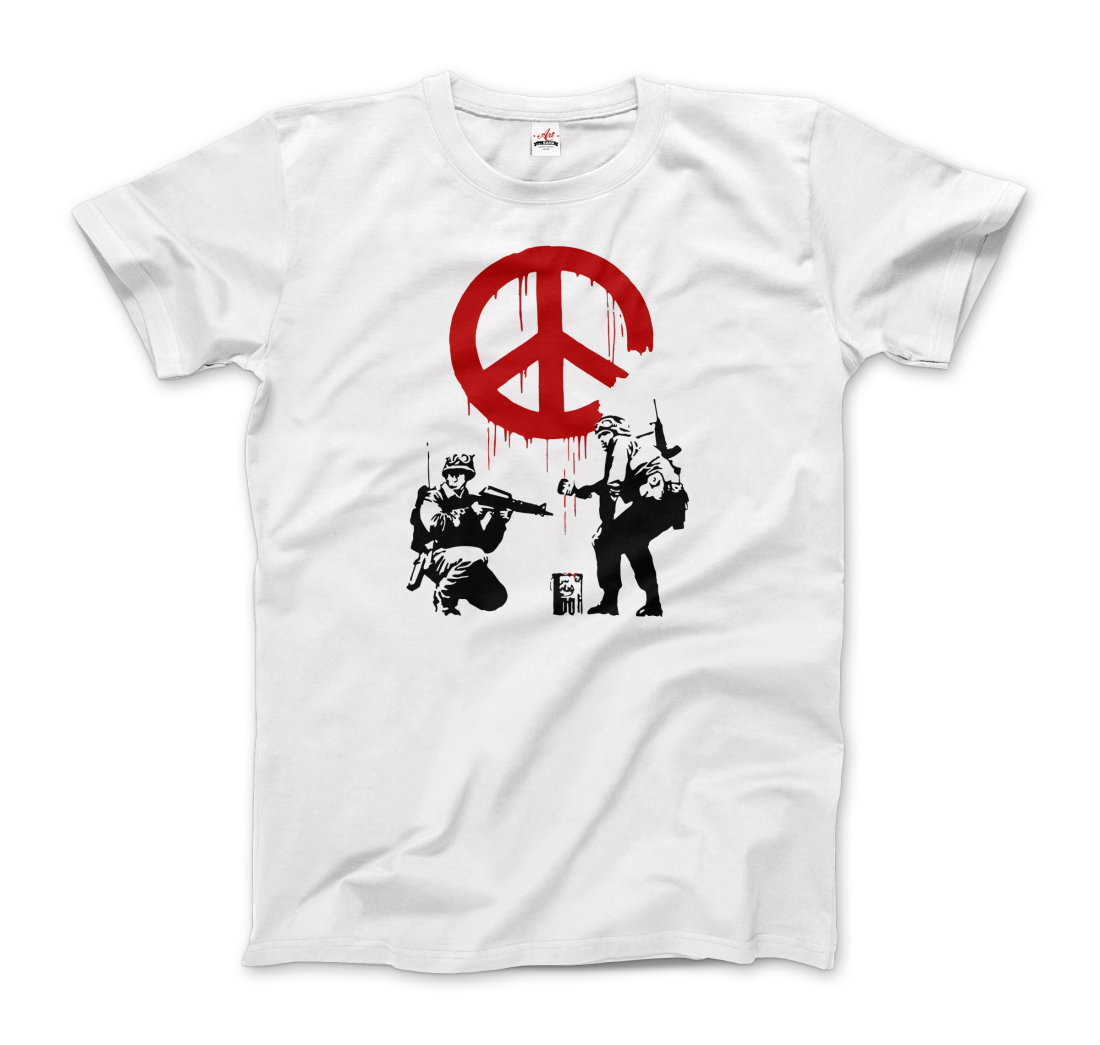 Banksy Soldiers painting Peace Symbol 2006 artwork t-shirt
