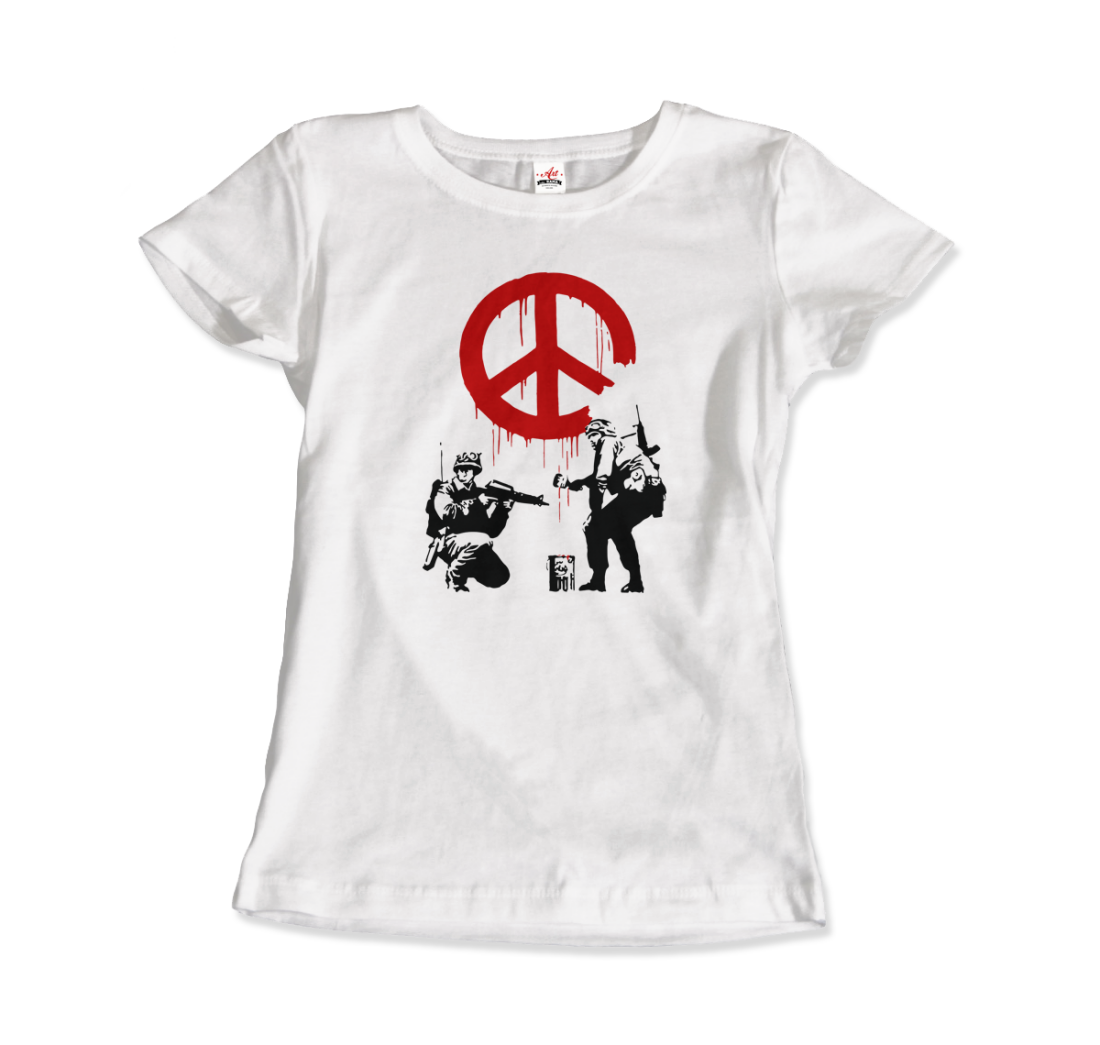 Banksy Soldiers painting Peace Symbol 2006 artwork t-shirt