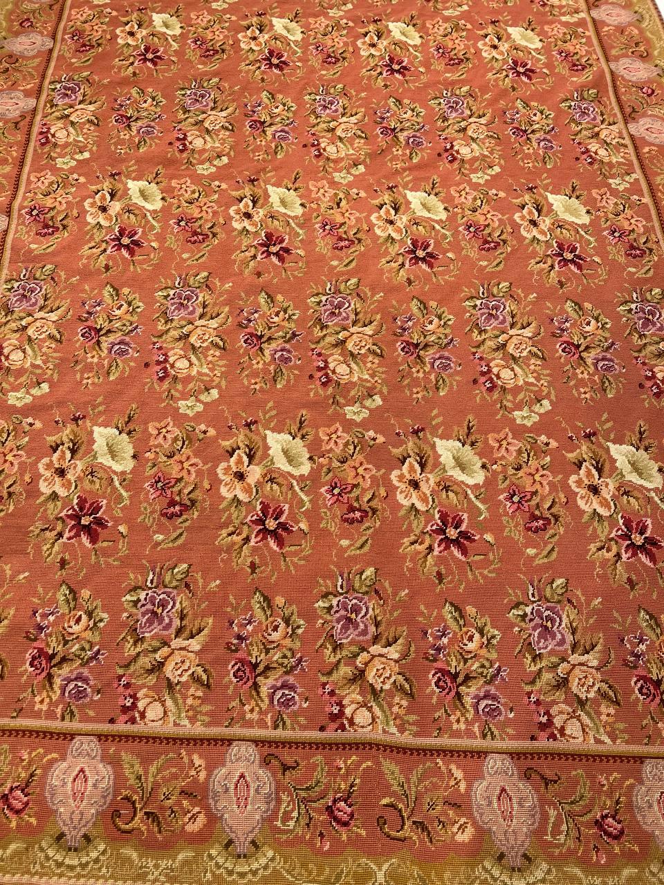 Canvello 1980s Vintage Needlepoint Flat Weave Rug - 6'7'' X 9'4''