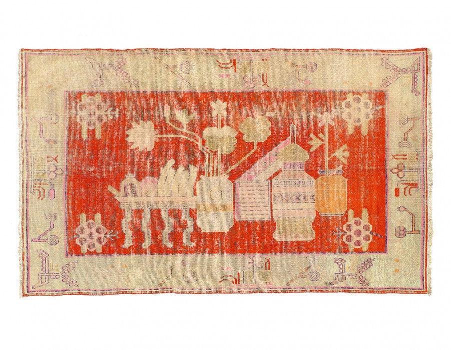 Canvello Fine Hand knotted Vintage Khotan rug 4'4'' X 7'1''