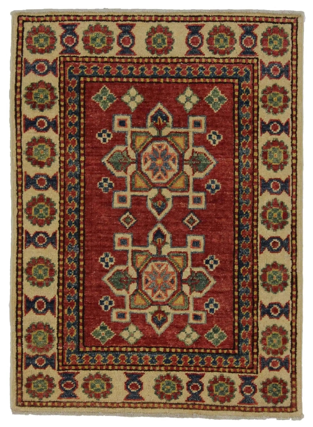 Canvello Hand Made Casual Medallion Pakistan Kazak Rug - 2'0'' X 2'9''
