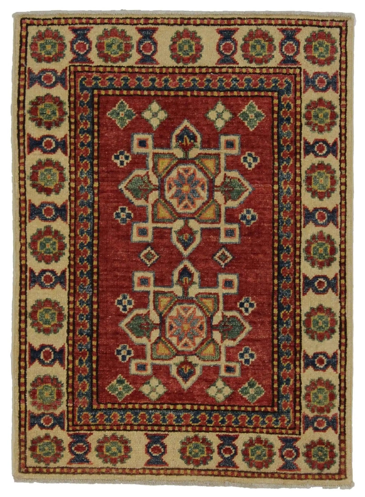 Canvello Hand Made Casual Medallion Pakistan Kazak Rug - 2'0'' X 2'9''