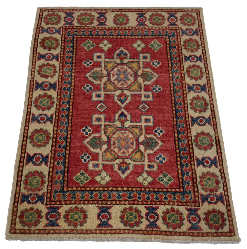 Canvello Hand Made Casual Medallion Pakistan Kazak Rug - 2'0'' X 2'9''