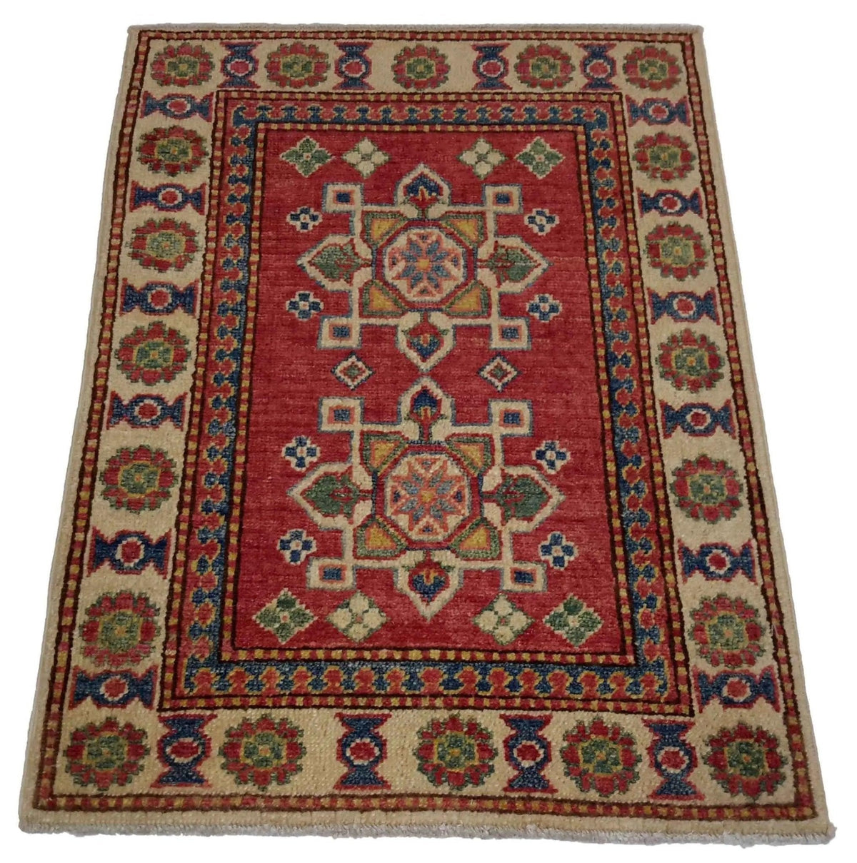 Canvello Hand Made Casual Medallion Pakistan Kazak Rug - 2'0'' X 2'9''