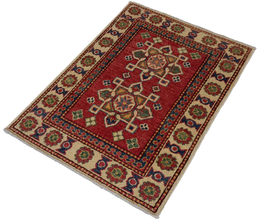 Canvello Hand Made Casual Medallion Pakistan Kazak Rug - 2'0'' X 2'9''