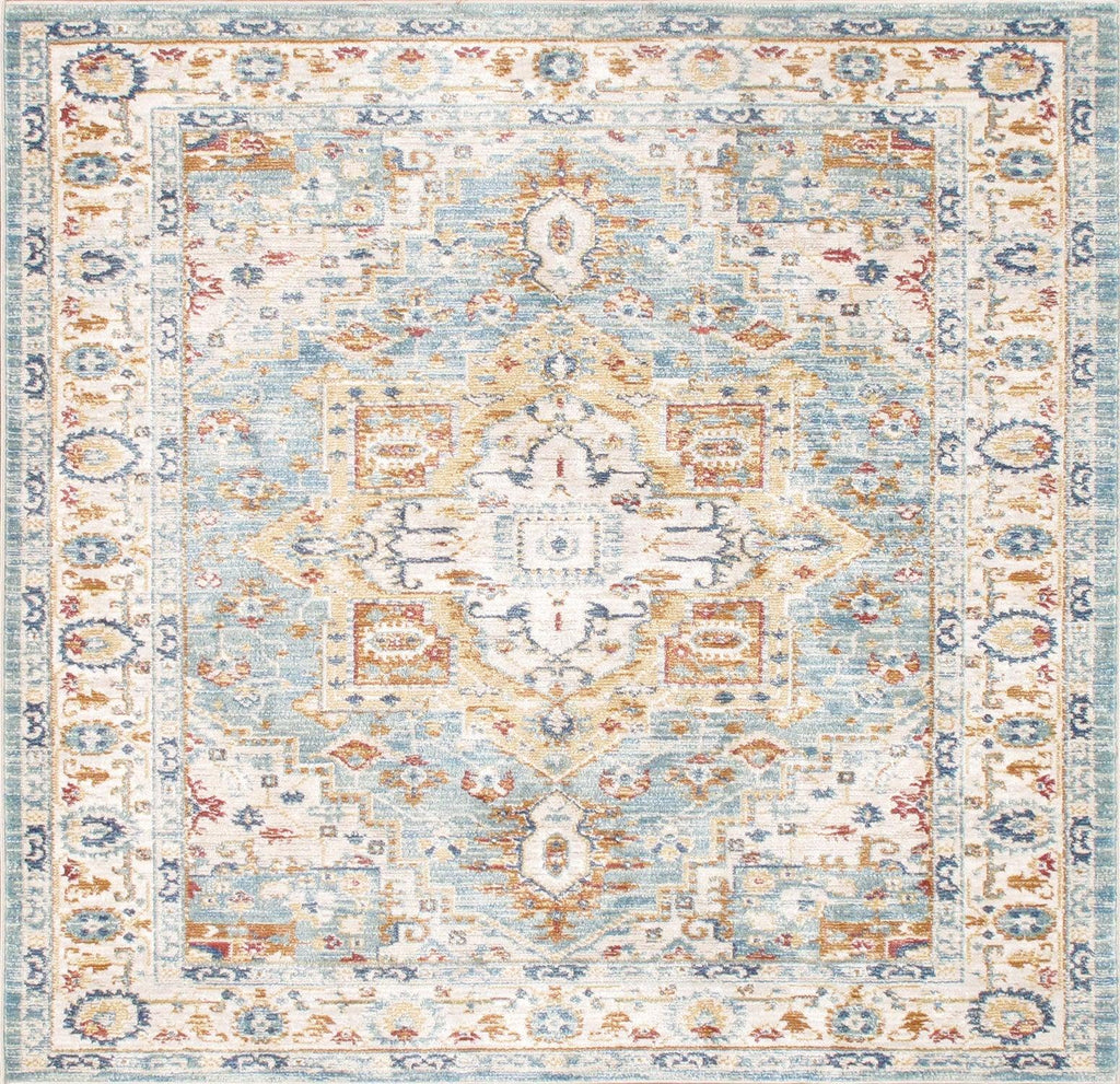Canvello Modern Power Loom Light Blue & Ivory Area Rug - 6' X 6'