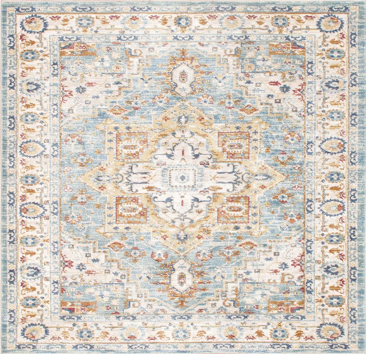 Canvello Modern Power Loom Light Blue & Ivory Area Rug - 6' X 6'